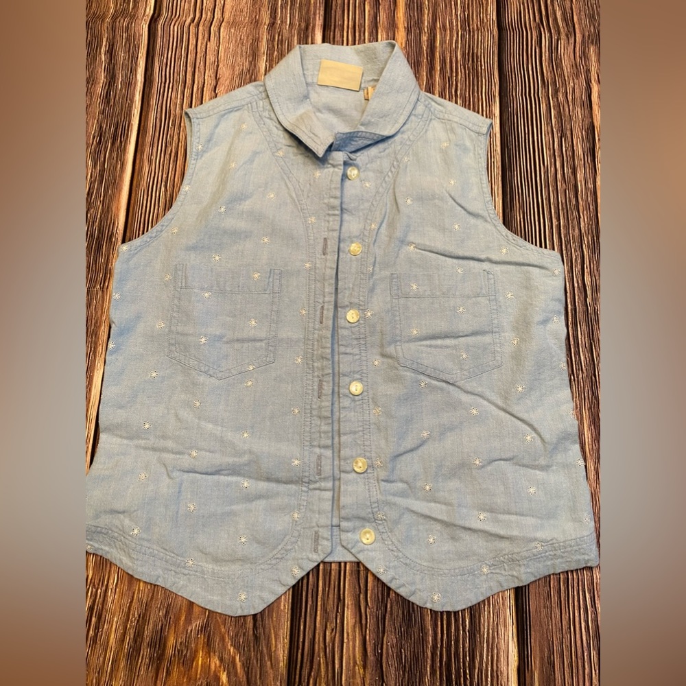 Vintage Austin Harris Denim Sleeveless Top Vest. Size Small. 2 pockets. Back tie